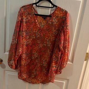 Torrid Floral V-Neck Blouse - Red and Orange